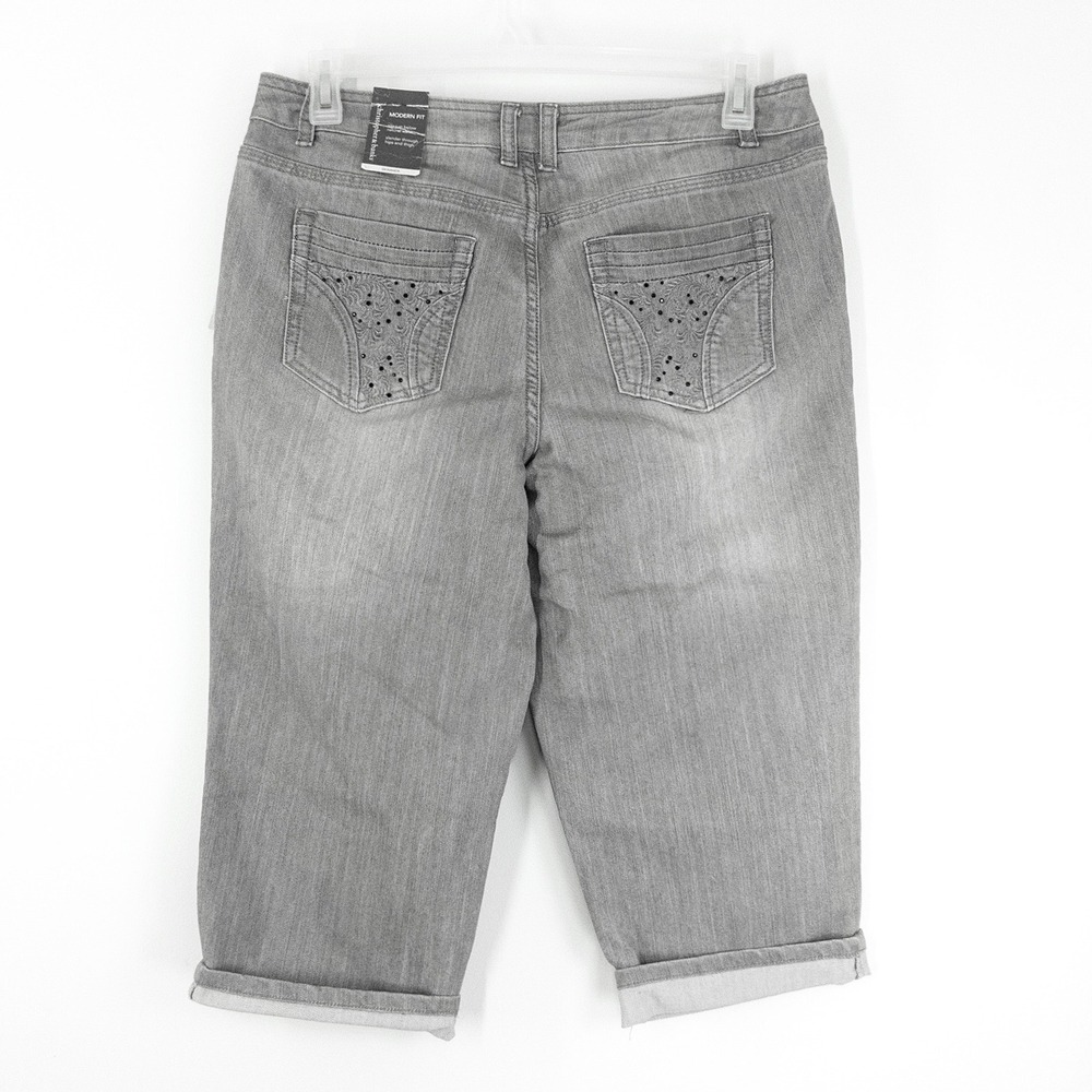 NEW Christopher & Banks Gray Denim Skimmer Capri Jeans Women's Size 10 Stretch - Picture 2 of 11